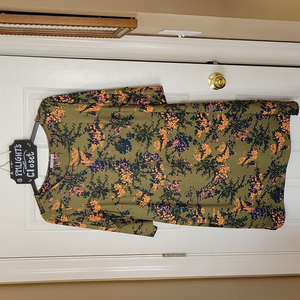 Triste Floral Printed Dress 1X Green Orange